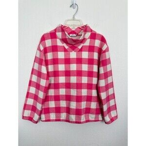 Vineyard Vines Gingham Mock Neck Sweater Pink White Checkered Girl's Size L (14)